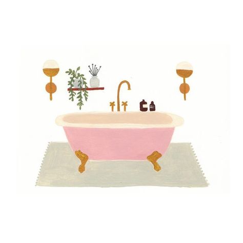 Taylor Ann. Bath Meditation, Bathroom Illustration, Pink Tub, Powder Room Decor, Bathroom Paint, Pink Baths, Posca Art, Gouache Illustrations, Master Decor