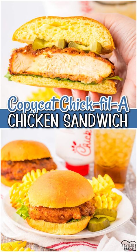 COPYCAT CHICK-FIL-A CHICKEN SANDWICH - Butter with a Side of Bread Best Chicken Sandwich, Smoked Meatloaf Recipe, Chick Fil A Recipe, Chick Fil A Sandwich, Homemade Cream Corn, Copycat Chick Fil A, Homemade Bread Recipes Easy, Chicken Sandwich Recipes, Ham And Bean Soup