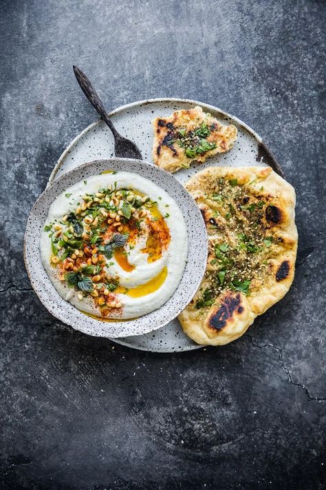 Homemade Baba Ghanoush And Lebanese Flatbread - Cook Republic #yeastbread #babaganoush #flatbread Lebanese Food Photography, Lebanese Mezze, Mediterranean Mezze, Babaganoush Recipe, Veggie Box, Baba Ghanoush, Food Shots, Lebanese Food, Eggplant Dishes