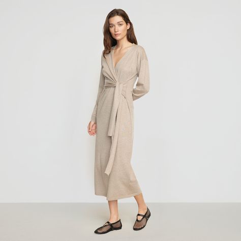 Lenese Front-Wrap Midi Dress Cashmere Robe, Wrap Sweater Dress, Modern Womens Fashion, Wrap Midi Dress, Modern Dress, Clothing Essentials, Wrap Sweater, Modern Outfits, Modern Woman