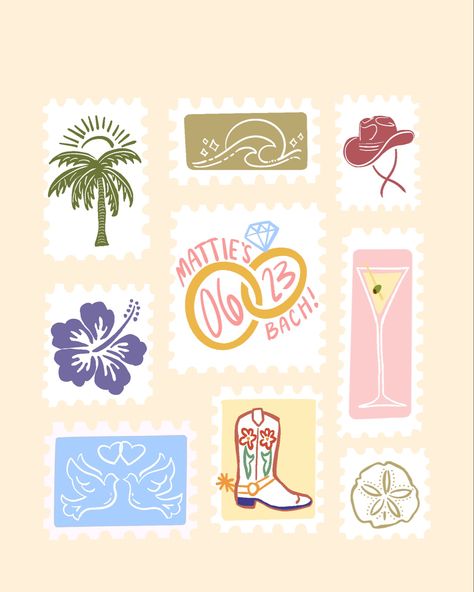 Bachelorette Illustration Art, Bachelorette Logo Ideas, Bachelorette Logo Design, Bachelorette Stickers, Bachelorette Logo, Trip Design, Charleston Bachelorette, Scottsdale Bachelorette, Bachelorette Itinerary