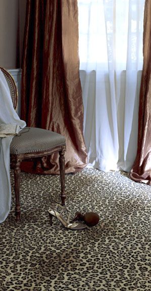 Leopard Print Carpet Bedroom, Leopard Rug Bedroom, Leopard Rug Living Room, Theatre Carpet, Leopard Print Carpet, Madeleine Castaing, Leopard Bedroom, Leopard Carpet, Animal Print Carpet