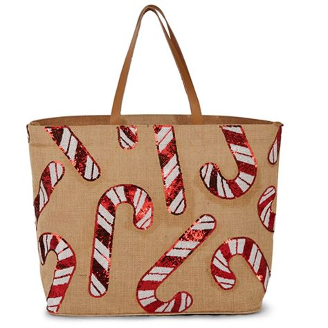 Mud Pie|Christmas Dazzle Jute Totes Womens Holiday Fashion, Textile Decor, Peppermint Candies, Blue And White Pillows, Pj Party, Large Sequins, Jute Totes, Christmas Tote, Jute Bag