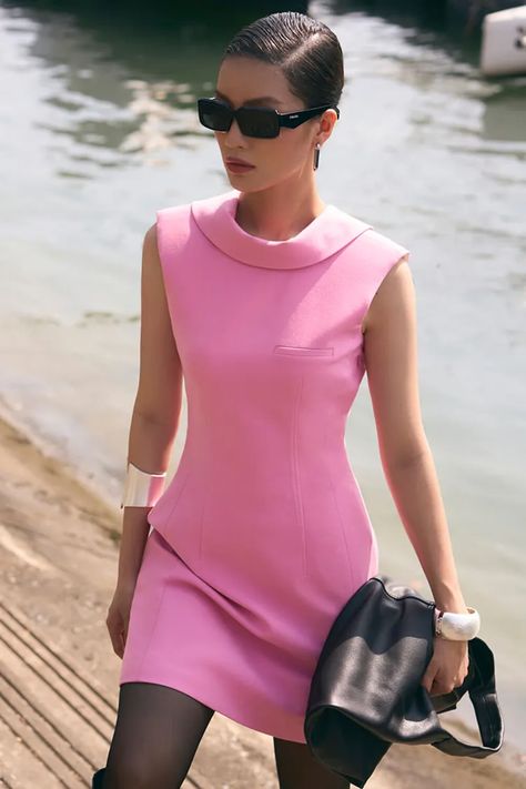 MEAN BLVD | Premium Fashion Platform of Top Vietnamese Designers A-line Mini Dress, Elegant Pink Dresses, Crepe Midi Dress, Mean Blvd, Pink Mini Dress, Timeless Chic, Stylish Work Attire, Paris Outfits, Professional Outfits