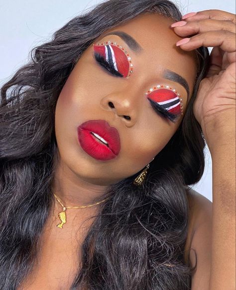 Trinidad Nails, Trinidad Independence, Trinidad Flag, Caribbean Flags, Flag Nails, Puerto Rican Pride, Carnival Makeup, Dream Chaser, Festival Costumes