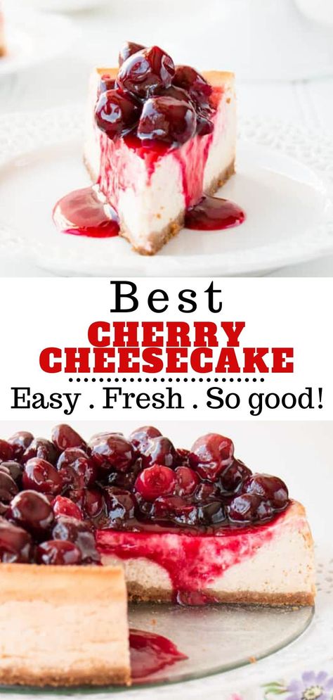 Baked Cherry Cheesecake Recipe, Cheesecake Cherry Topping, Cherry Cheesecake Baked, Cheesecake With Cherry Topping, Cheery Cheesecake Recipes, Cheery Cheesecake Recipes Easy, Cherry Topping Recipe, Cheesecake Recipes Cherry, Best Cherry Cheesecake Recipe