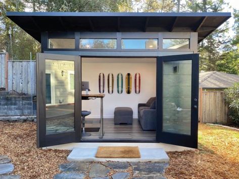 What Is a Granny Flat? | Studio Shed Shed With Bathroom, Cute Shed, Home Office Shed, Backyard Office Shed, Gym Shed, Prefab Guest House, Backyard Gym, Prefab Sheds, Office Shed