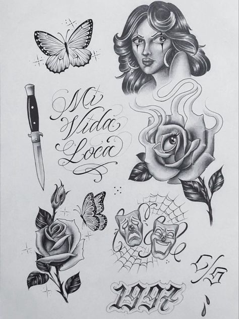 La Style Tattoo, Simple Chicano Drawings, Chola Style Tattoo, Chicano Flash Tattoo, Chicano Tattoo Sketch, Small Chicano Tattoos, Chicano Sketches, Chicano Flash Art, Chicano Tattoo Flash