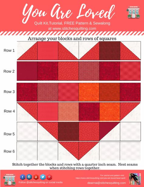 Square Quilts, Colchas Quilting, Patchwork Tutorial, Heart Quilt Pattern, Quilt Care, Scrap Ideas, Memory Quilt, Patchwork Quilting, Heart Quilt