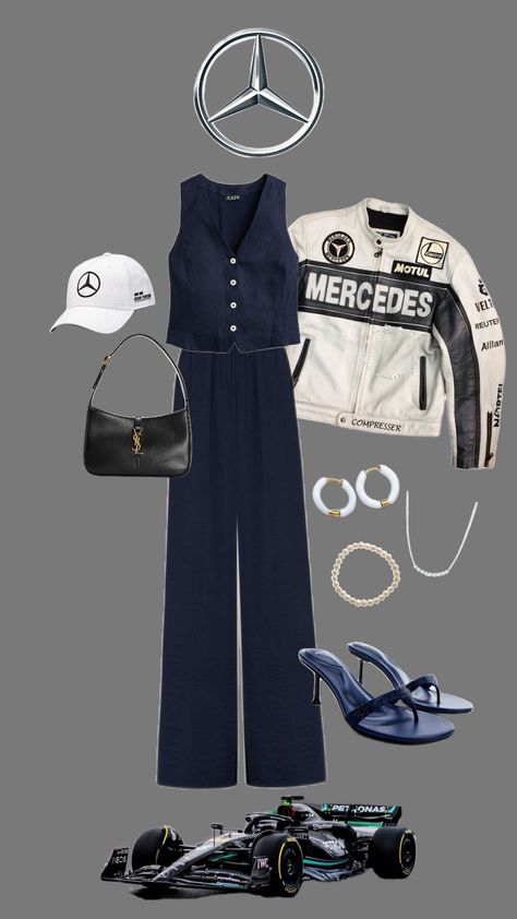 mercedes f1 outfit #mercedes #mercedesf1 #formula1 #outfit F1 Fits Aesthetic, Mercedes F1 Outfit Women, Formula 1 Style Women, Mercedes F1 Outfit, F1 Girl Outfit, Mercedes Jacket Outfit, Formula 1 Race Outfit Women, F1 Outfit For Women Mercedes, F1 Outfits Women