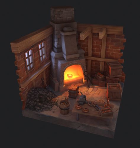 ArtStation - Smithy, Gábor Szász Fantasy Smithy Concept Art, Medieval Games, Anime House, Spaceship Interior, Isometric Art, Low Poly Art, 카드 디자인, Building Art, Game Concept