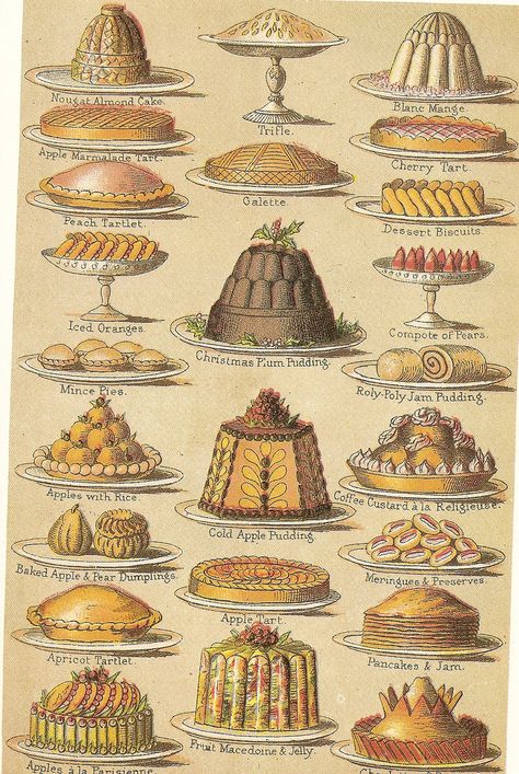 Victorian Gel- Cookery Victorian Christmas, Victorian Recipes, Victorian Cakes, Piskel Art, Household Management, Food History, Illustration Food, Vintage Cookbooks, Puddings