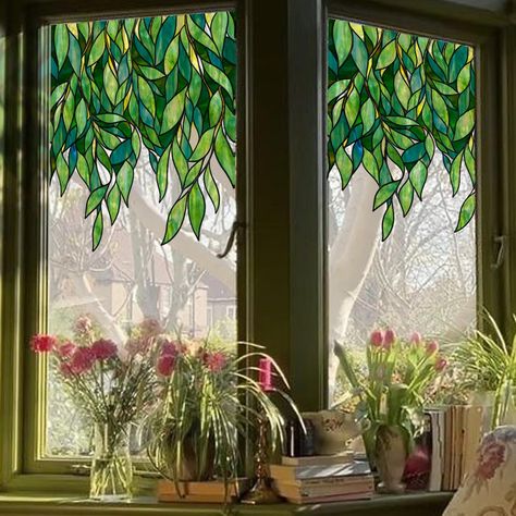 PRICES MAY VARY. Style: ChicSkin stained glass window film with with original hand drawn spring plants make your rooms and garden look more bright and vital. Surpriseingly,when the sunlight passes through the window, you will see colorful light and shadow. Feature: ChicSkin stained glass window films are thincked and easy to instal. Material: ChicSkin stained glass window film is reusable and removable with no adhesive, which are convenient for you to tear down this window film. Size: This windo Dc Apartment, Glass Waterfall, Stained Glass Window Film, Glass Decals, Stained Glass Window Hanging, Window Cling, Window Films, Room Makeover Inspiration, Window Clings