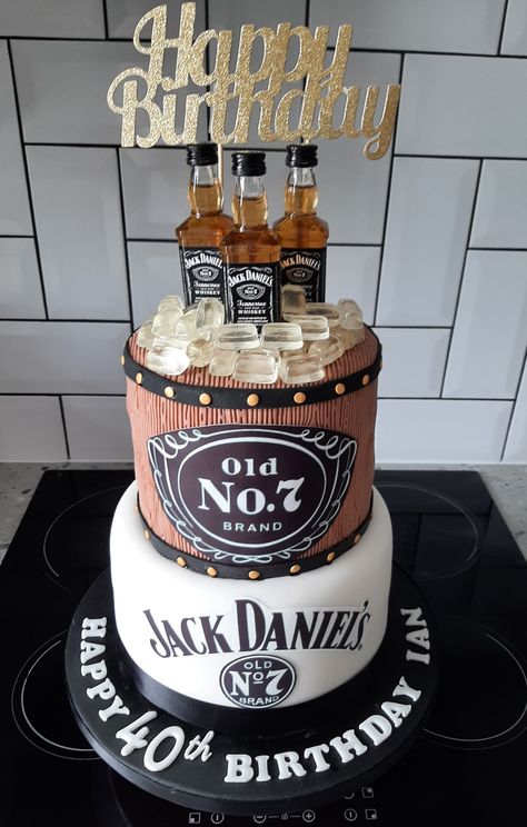 Mens 50 Th Birthday Cake, Jack Daniel Birthday Cake, Jack Daniels 40th Birthday Party Themes, Jack Daniels Birthday Party, Funny 18th Birthday Cake For Men, Jack Daniels Themed Party, Jack Daniels Party Theme Decoration, Whiskey Themed Birthday Cake, Jack Daniels Cake Design