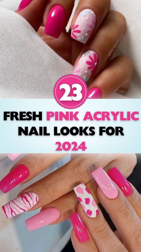 Find your perfect match among these fresh and fabulous pink acrylic nail designs for an exciting 2024. Shocking Pink Nails Design, Pink Animal Print Nail Designs, Hot Pink Vday Nails, Winter Pink Nail Designs, Pink Pop Art Nails, Hot Pink Nails With Design Glitter, Pink Ombre Nails Coffin, Valentines Nails Hot Pink, Pink Nails With Black Design