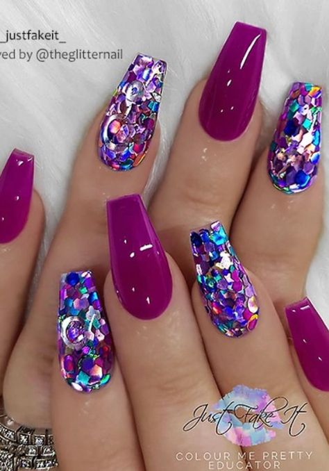 # Nails Birthday Nail, Nails With Glitter, Nails Purple, Purple Birthday, Glitter Party, Coffin Nails Long, Nail Designs Glitter, Sparkly Nails, Delicate Flowers