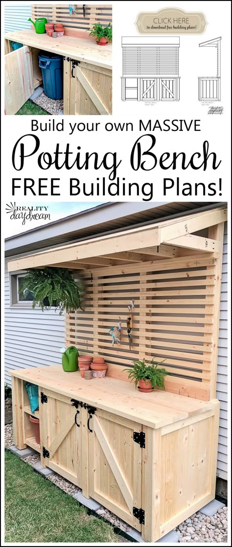 Garbage Can Enclosure, Garden Diy Decoration Ideas, Diy Potting Bench, Potting Bench Ideas, Potting Bench Plans, Outdoor Potting Bench, Potting Benches, Potting Table, Potting Tables