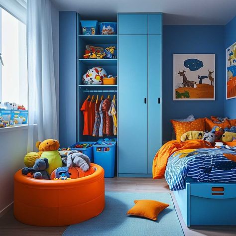 7+ Playful Childrens Bedroom Decor Ideas in Blue and Orange • 333+ Inspiring Lifestyle Ideas Blue And Orange Boys Room, Orange Boys Bedroom, Blue And Orange Bedroom Ideas, Boys Bedroom Orange, Orange Boys Rooms, Orange Kids Rooms, Boys Room Blue, Inspiring Lifestyle, Childrens Bedroom Decor