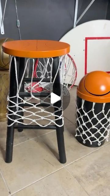 Mylan 🧠💡🤷🏽‍♂️ on Instagram: "DIY Basketball Stool & Trash Can 🧠💡🏀 #MotivatedByMylan" Masculine Home Office, Diy Basketball, Masculine Home, Instagram Diy, Graduation Ideas, Trash Can, Home Office, Basketball, Sports