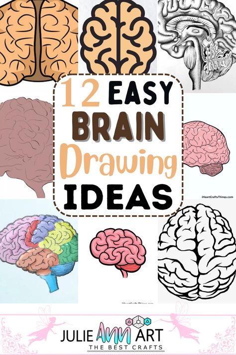 Brain Drawings Drawing Of The Brain, Aesthetic Brain Art, How To Draw A Brain, Brain Drawing Creative, Drawing Of Brain, Brain Drawing Simple, Brain Art Drawing, Brain Drawings, Brain Doodle