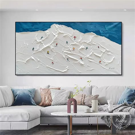 Painting Ideas On Canvas Large, Horizontal Abstract Art, Horizontal Paintings On Canvas, Horizontal Canvas Painting, Horizontal Painting Ideas, Plaster Ski Art, Thick Paint On Canvas, Modern Ski Art, Big Art Pieces Living Room