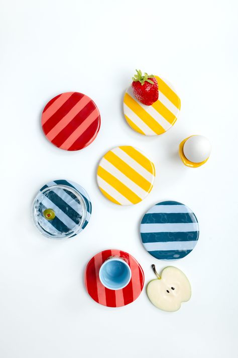 The Details: Set of two coasters by Atelier Burrata. Available in a set of two blue green, yellow/antique white, or coral/carmine red. The Dimensions: Approx. 3" D x 0.4" H All pieces are hand-built and unique, so measurements and shapes may vary slightly. The Material: Ceramic Fimo Coasters, Air Clay Coasters, Hand Painted Coasters Diy, Diy Coaster Ideas, Creative Ceramics Ideas, Ceramic Coaster Ideas, Clay Coaster Ideas, Unique Ceramic Ideas, Coasters Clay