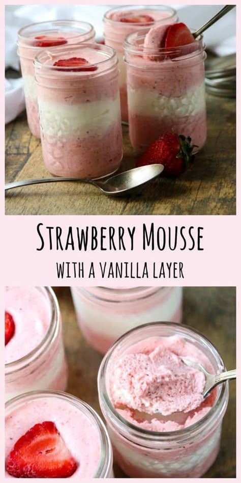 Easy Strawberry Mousse, Strawberry Mousse Recipe, Mousse Recipes Easy, Vanilla Mousse, Mason Jar Desserts, Strawberry Mousse, Mousse Dessert, Dessert In A Jar, Spring Desserts