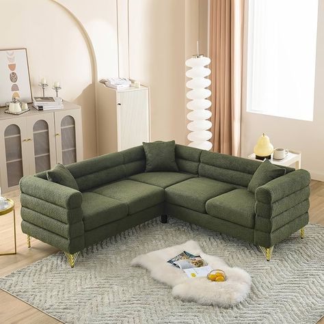 Amazon.com: mikibama Luxury Teddy Sofa Set for Living Room, Modern Decor Furniture Sectional Sofa, 3 Seater Couch and Loveseat with 5 Pillows for Apartment, Office, Hall (Green) : Home & Kitchen Green Couches, Green Corner Sofas, Living Room Modern Decor, Teddy Sofa, L Shaped Sectional Sofa, L Shaped Sofa Designs, 3 Seater Couch, Sofa Set For Living Room, Mid Century Modern Couch