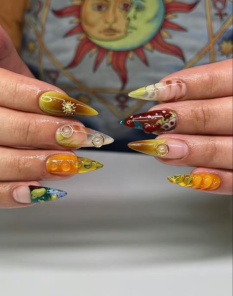 Earthy Girl, Summer Nails Summer, Nail Design Glitter, Boho Nails, Finger Paint, Hippie Nails, Girl Nails, Drip Nails, Dope Nail Designs