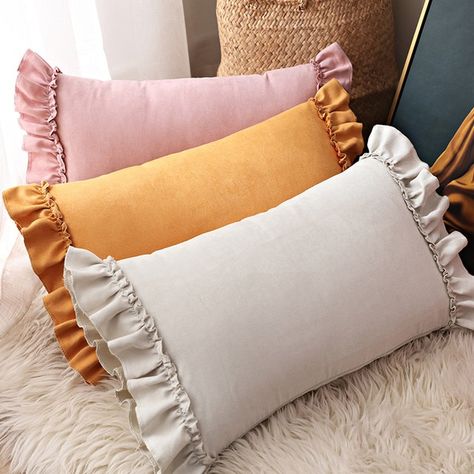 Suede Cushion Cover | Suede Pillow Cases | Suede Pillow Cover - Soft Cushion Cover - Aliexpress Draps Design, Princess Room Decor, Designer Bed Sheets, Ruffle Pillow, Pillow Crafts, Bantal Sofa, Cushion Cover Designs, Pillowcase Pattern, Faux Suede Fabric