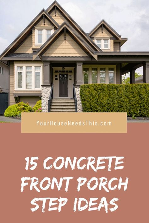 Your concrete porch isn't really what you want, and those concrete steps, you're probably not sure what to do about them.... #prochideas #concretedesign #homedecor #homeideas #housedesign Front Porch Stairs Ideas Concrete Steps, Front Porch Concrete Steps, Painted Concrete Porch Steps, Cement Porch Ideas Front Steps, Stone Stairs Outdoor Front Porches, Redo Concrete Steps, Farmhouse Front Porch Steps, Concrete Porch Steps Ideas, Front Step Ideas Concrete