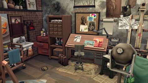 Realistic art studio - The Sims 4 Rooms / Lots - CurseForge Sims 4 Cc Artist Clutter, The Sims 4 Art Studio, Art Room Sims 4 Cc, Sims Art Studio, Sims 4 Art Room Cc, Sims 4 Tattoo Shop, Sims 4 Art Studio Cc, Sims 4 Art Studio, Sims 4 Artist Cc