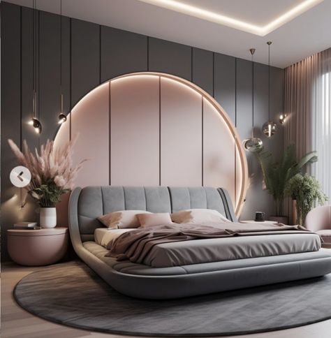 Round Bedroom Interior Design, Bed Design Modern Luxury 2024, Bedroom Bed Design Modern, Room Interior Bedroom Modern, Diy Headboard Ideas, Fall Bedroom Ideas, Unique Bedroom Design, Cool Room Designs, Stylish Bedroom Design