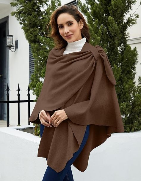 PULI Womens Large Cross Front Poncho Sweater Wrap Topper Knitted Elegant Shawls Cape for Fall Winter Wrap Poncho Outfit, Poncho Outfit, Sweater Wrap, Elegant Shawl, Poncho Wrap, Women Shawl, Knitting Gift, Poncho Sweater, Knitted Poncho