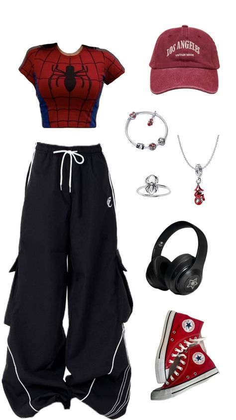 Outfit Inspo Acubi, Spiderman Outfit, Street Style Outfits Casual, Spider Girl, Outfit Inspo Casual, Shein Outfits, Tomboy Style Outfits, Easy Trendy Outfits, Swaggy Outfits