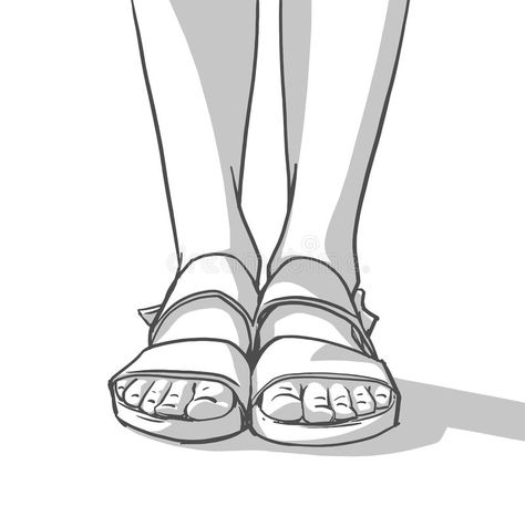 Sandals Reference Drawing, Sandal Drawing Reference, How To Draw Sandals, Sandals Illustration, Sandals Drawing, Shoes Reference, Socks Drawing, Dr Script, Draw Clothes