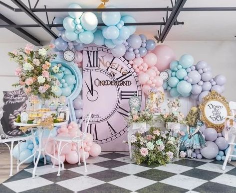 2023 Balloon Garland, Alice And Wonderland Balloons, Onederland Birthday Theme, Alice In Onederland Balloon Arch, Alice In Wonderland Balloon Decor, Alice And Wonderland Decor, Alice In Wonderland Balloon Garland, Alice In Wonderland Balloons, Wonderland First Birthday Girl