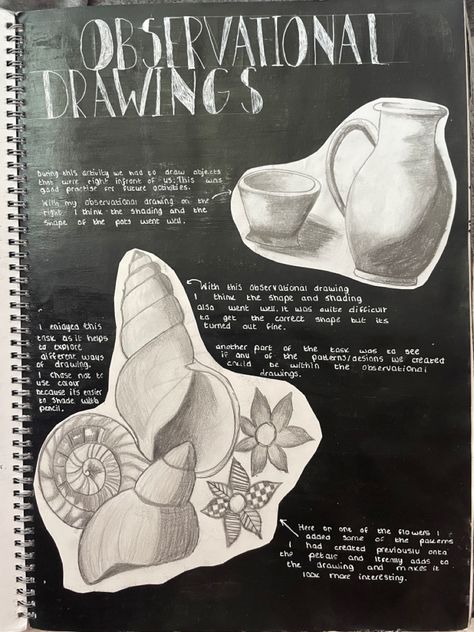 Observational Drawing Annotation, Observation Studies Art, Observational Studies Gcse Art, Art Gcse Observational Drawing Page, Art Portfolio Cover Ideas High Schools, Observational Drawing Gcse, Gcse Art Observational Drawings, Observational Drawing Sketchbook, Observational Drawing Ideas