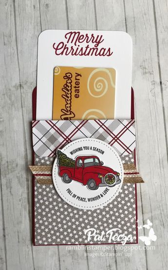 This is just the first of many projects I have planned for Farmhouse Christmas.  All of the images in this set are as cute as can be but I'm... Christmas Stampin Up Cards, Masculine Christmas, Xmas Traditions, Christmas Papercrafts, Shein Gift Card, Chirstmas Decor, Best Farmhouse, Gift Cards Money, Christmas Gift Card Holders