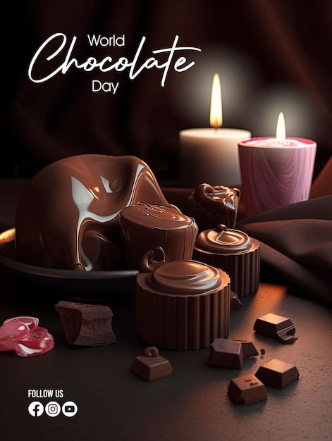 A poster greeting world chocolate day | Premium Psd #Freepik #psd #chocolate-day #chocolate-illustration #cocoa-background #chocolate-background World Chocolate Day Creative Ads, World Chocolate Day Poster, Chocolate Poster Design, Cocoa Background, Chocolate Typography, Chocolate Poster, Background Chocolate, Chocolate Illustration, Chocolate Background