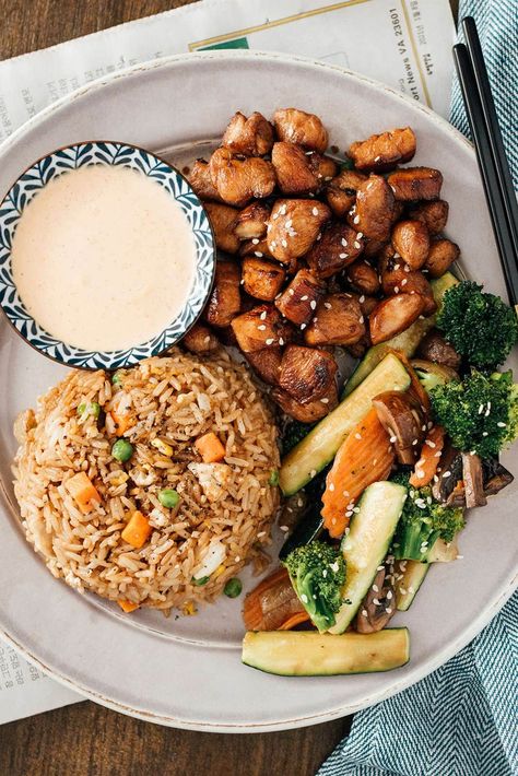 Enjoy your favorite hibachi at home. Pair this hibachi chicken with some hibachi rice, noodles and veggies and the addictive yum-yum sauce. Hibachi Rice, Hibachi Recipes, Hibachi Chicken, Teriyaki Sauce Recipe, Yum Sauce, Yum Yum Sauce, Chicken Dishes Recipes, Rice Noodles, Asian Dishes