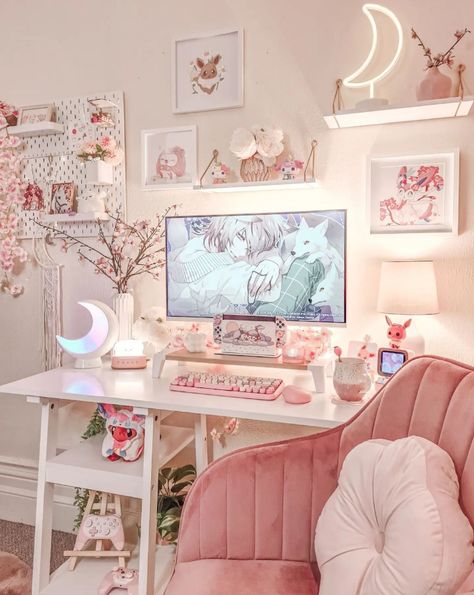 Cozy Gaming Setup, Cozy Gaming, Cozy Desk, Study Desk Decor, Gamer Room Decor, Video Game Room Design, Office Room Decor, Study Room Decor, Gaming Room Setup