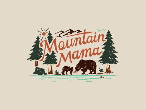 Mountain Mama by Tatak Waskitho on Dribbble Mountain Tshirt Design, Outdoors Logo Design, Mountains Illustration, Beer Graphic Design, Church Merch, Mama Bear Svg, Luxe Logo, Mountain Sketch, Logo Luxe