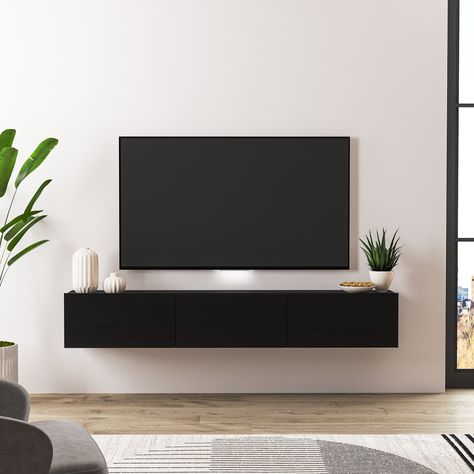 Floating Tv Console, Wall Mounted Media Console, Floating Tv Shelf, Floating Tv Unit, Tv Consoles, Floating Entertainment Center, Under Tv, Black Floating Shelves, Floating Tv Stand