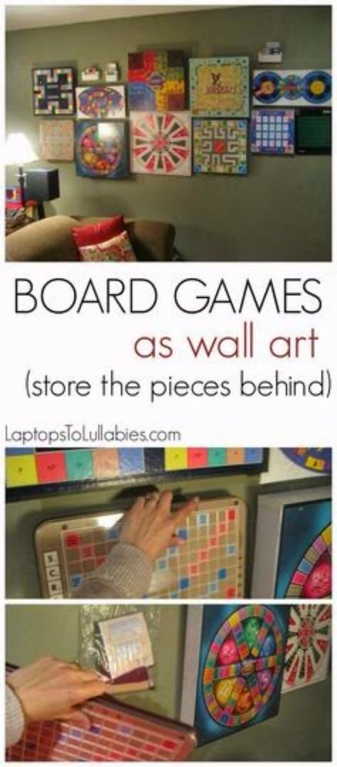 DIY Media Room Ideas - Board Games As Wall Art - Do It Yourslef TV Consoles, Wall Art, Sofas and Seating, Chairs, TV Stands, Remote Holders and Shelving Tutorials - Creative Furniture for Movie Rooms and Video Game Stations #mediaroom #diydecor Hangout Room, Rustic Basement, Game Room Family, Basement Ceiling, Playroom Organization, European Home Decor, Deco Originale, Movie Room, Game Room Decor