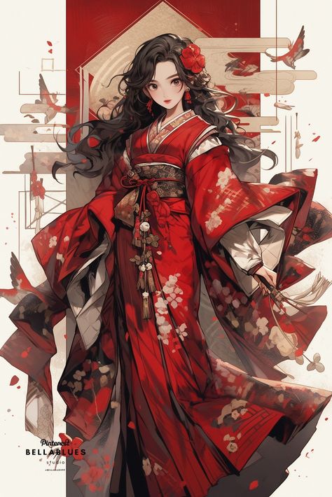 Fantasy Kimono Art, Anime Kimono Woman, Anime Kimono Art, Anime Kimono Design, Fantasy Kimono, Kimono Female, Ancient Japanese Clothing, Princess Lolly, Animated Clothing