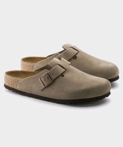 Birkenstock Boston Taupe, Boston Taupe, Boston Soft Footbed, Taupe Sandals, Boston Clogs, Suede Clogs, Birkenstock Boston, Clothing Retail, Birkenstock Boston Clog