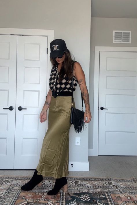 Topshop satin bias maxi skirt in … curated on LTK Silk Maxi Skirt Outfit Fall, Outfits With Silk Skirt, Satin Skirt Fall Outfit, Maxi Satin Skirt Outfit, Maxi Skirt Fall Outfit, Long Silk Skirt Outfit, Silk Maxi Skirt Outfit, Silk Skirt Outfit, Fall Transition Outfits