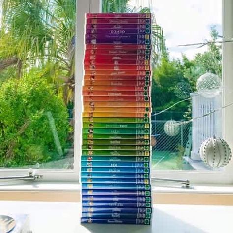 Disney movies DVD Cases in color order of the rainbow Disney Dvd Collection, Disney Movie Collection, Dvd Cases, Satisfying Pictures, Disney Theory, Dvd Collection, Christmas Cards Kids, Disney Fun Facts, Digital Portrait Art