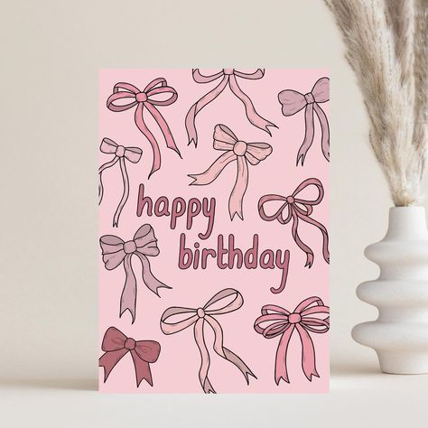 NEW Bow Coquette Birthday Card 🎀 Available on Etsy now, shop through the link in bio ⬆️ Coquette Birthday, Felt Flowers Diy, Birthday Card Drawing, Bow Coquette, Easy Love Drawings, Girl Birthday Cards, Card Drawing, Art Painting Gallery, Painting Gallery